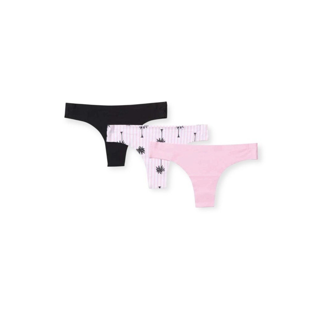 new AQS ⚘ Seamless Thongs Set of 3 ⚘ Pink Palm Tree / Pink / Black ⚘ S M XL ⚘